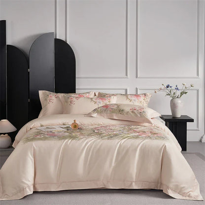 DecorBites™ Flowers Pattern 1000TC Egyptian Cotton Luxury Bedding Set & Silk Duvet Cover