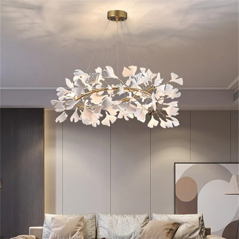 DecorBites™ Ginkgo Leaves Chandelier: Nordic Luxury Pendant Lamp for Hotel, Stairs, Living Room
