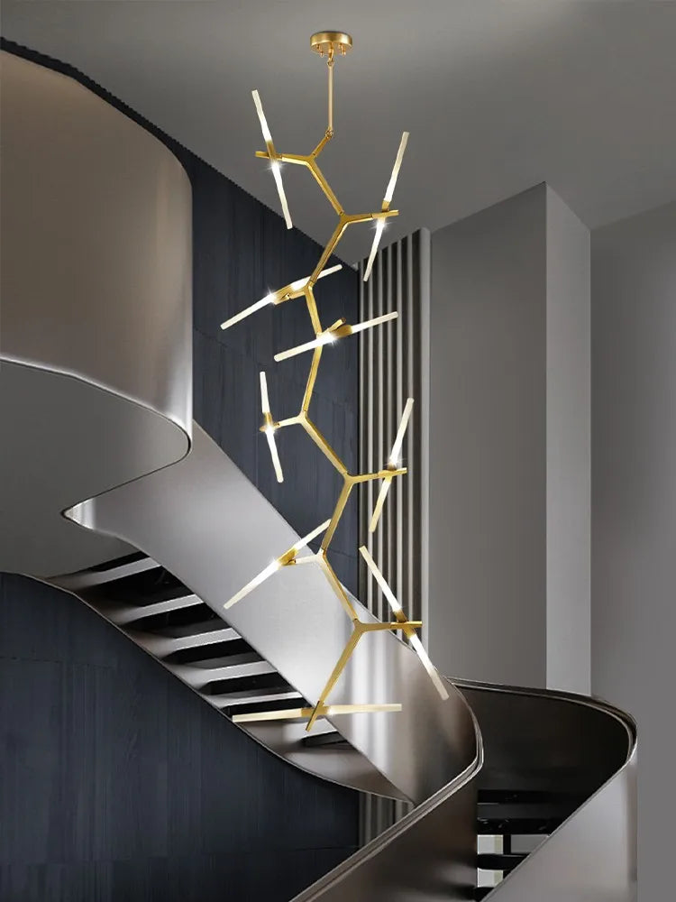 ™ Gold Branch LED Chandelier for Duplex Villa Staircase - Modern Indoor Lighting