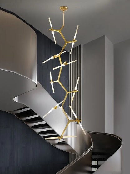 ™ Gold Branch LED Chandelier for Duplex Villa Staircase - Modern Indoor Lighting