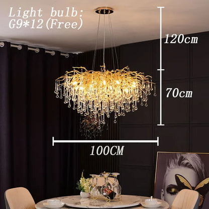DecorBites™ Crystal Teardrop Gold Ceiling Chandelier for Elegant Living Room Bedroom Dining Kitchen