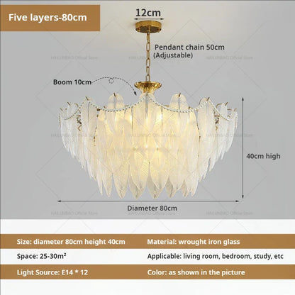 DecorBites™ Cream Wind Feather Pearl Crystal Chandelier for Luxury Living Room and Bedroom
