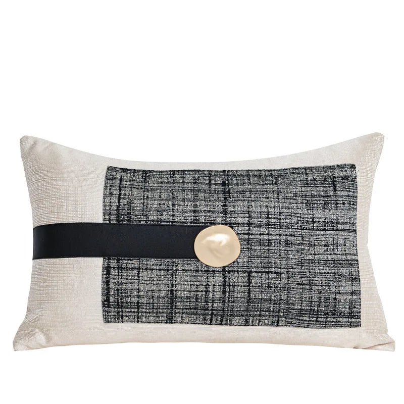 DecorBites™ Luxe Flannelette Leather Patchwork Cushion Covers for Modern Home Decor