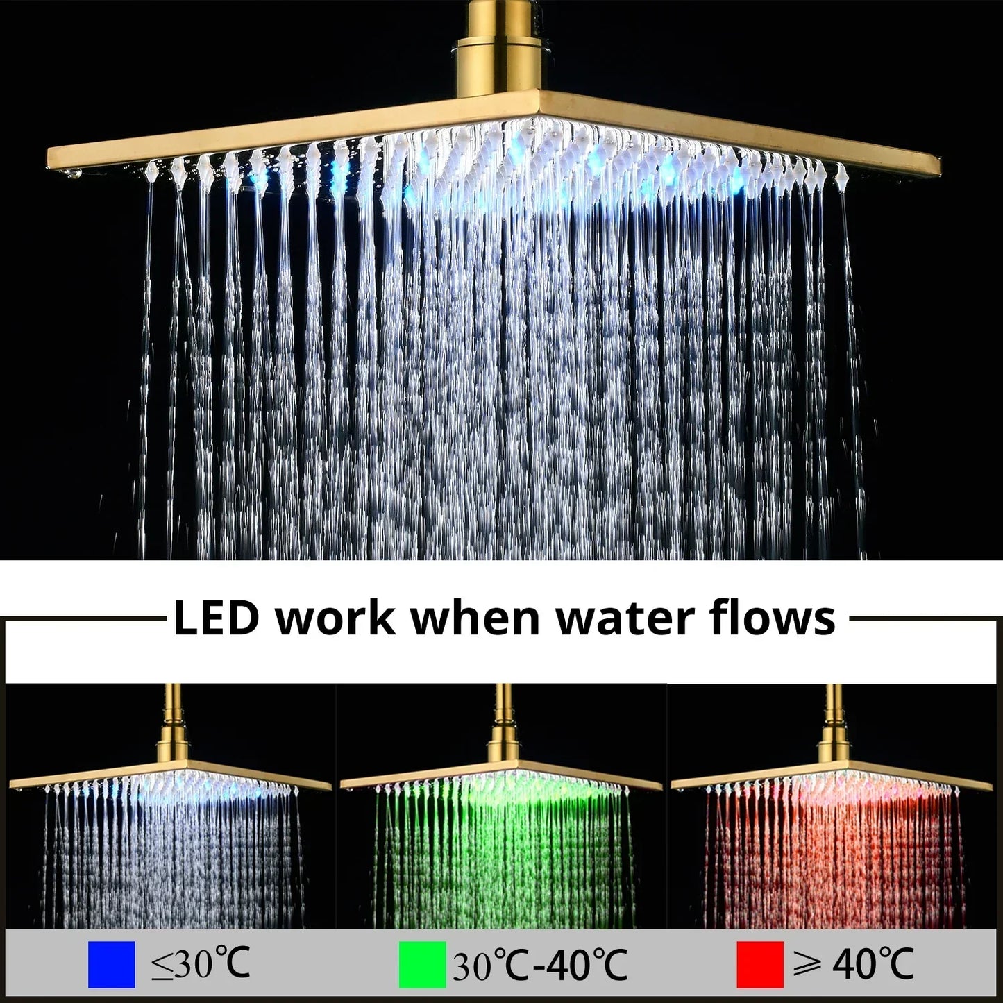 DecorBites™ Gold Digital Shower Set with 3-Functions LED Rainfall Head