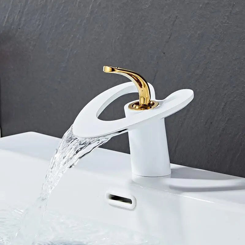 DecorBites™ Black Gray Brass Waterfall Basin Faucet Hot Cold Mixer Tap White Gold