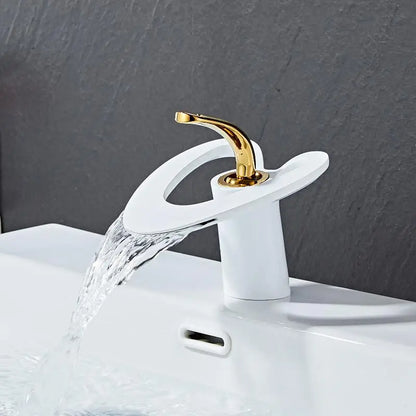DecorBites™ Black Gray Brass Waterfall Basin Faucet Hot Cold Mixer Tap White Gold