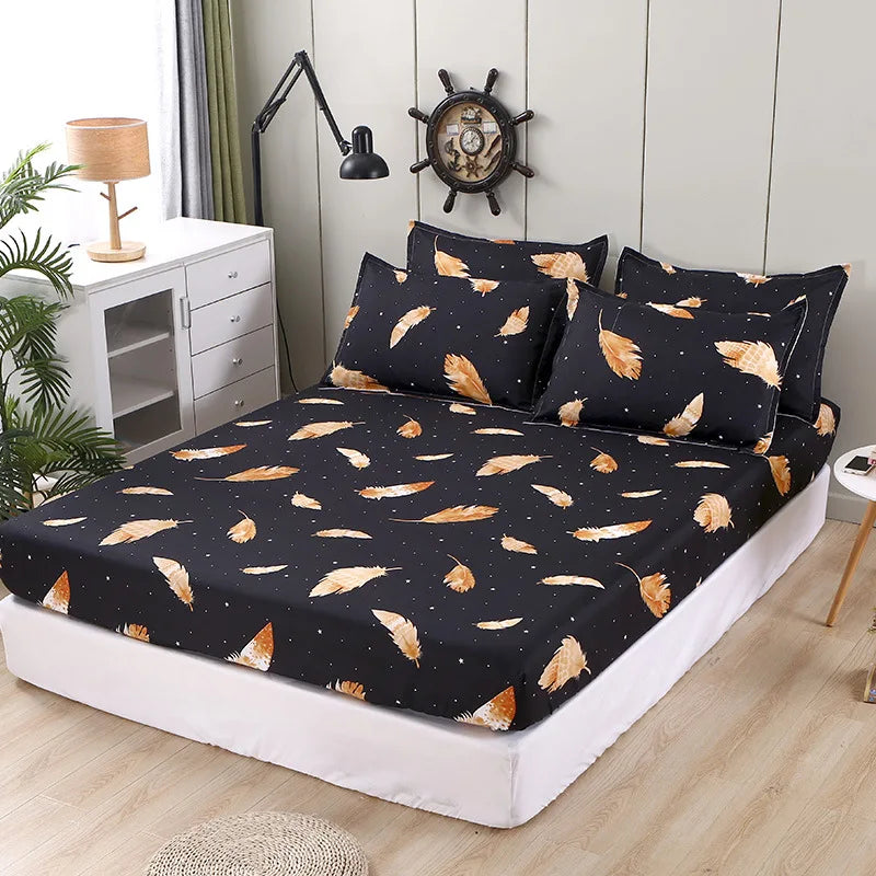™ Golden Feather Fitted Sheet Set: 120/150/180Cm + 2 Pillowcases