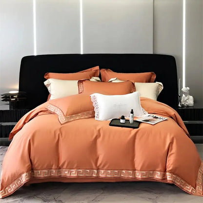 DecorBites™ Gold Embroidery Duvet Set, Black Egyptian Cotton Bedding, 1000TC, Double King Queen