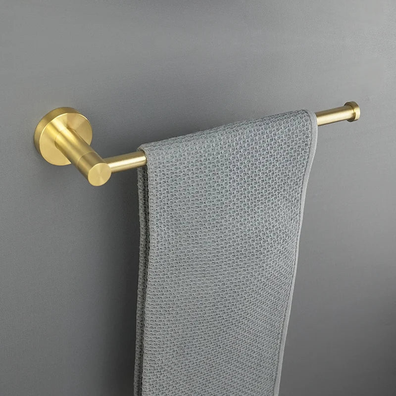 DecorBites™ Brushed Gold Bath Hardware Set: Paper Holder, Towel Bar, Robe Hook - Wall Mount Bathroom Accessories