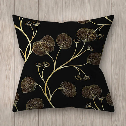 45x45cm Golden Leaves Pillow Cases by DecorBites™ - Nordic Ins Black Sofa Decor