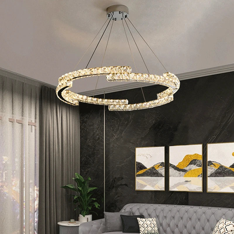 DecorBites™ Crystal Ceiling Chandelier: Modern Stainless Steel LED Indoor Lighting for Living Room & Bedroom