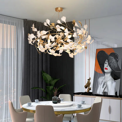 DecorBites™ Gold Branches Chandelier Porcelain Leaves Pendant Lights