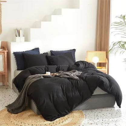 DecorBites™ Furball Tasseles Bedding Set | King/Queen Duvet Cover & Washed Quilt Cover Set