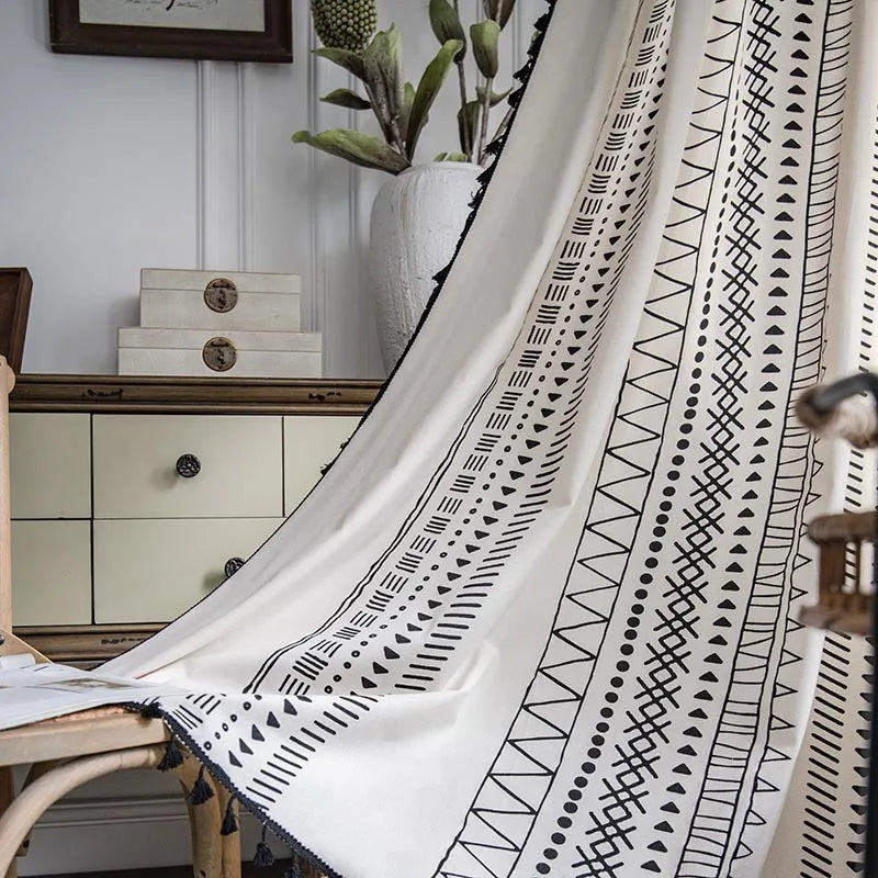 DecorBites™ Bohemian Ethnic Geometry Printed Cotton Linen Curtain