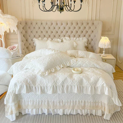 ™ Korean Princess Style Quilted Bedding Set with Lace Ruffles 200x230cm