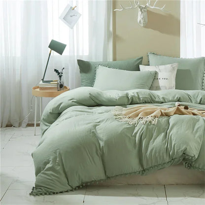 DecorBites™ Furball Tasseles Bedding Set | King/Queen Duvet Cover & Washed Quilt Cover Set