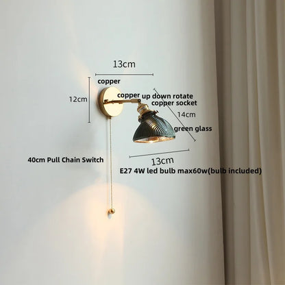 DecorBites™ Green Glass LED Wall Sconce, Modern Nordic Rotate Copper Stair Light