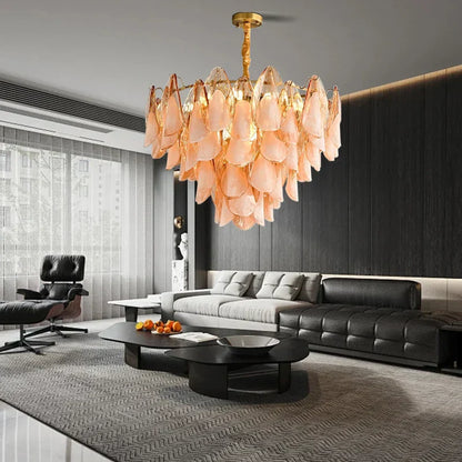 DecorBites™ Amber Glass Chandelier: Dimmable Luxury Light Fixture for Living Room Hall