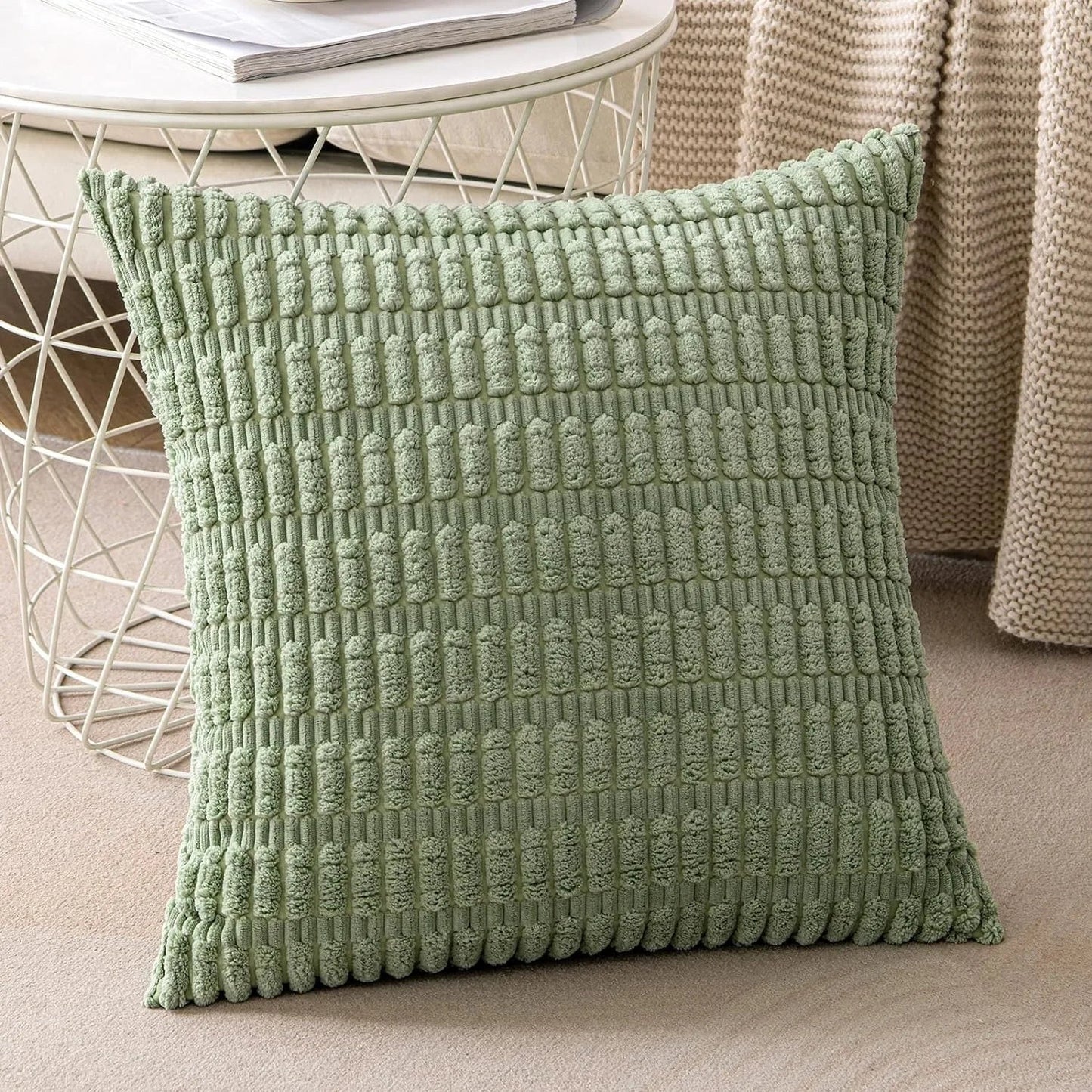 DecorBites™ Corduroy Striped Pillow Cover 18x18 Inch Luxury Cushion Case for Living Room