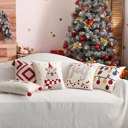DecorBites™ Christmas Embroidered Red Geometric Cushion Cover - Festive Holiday Throw Pillow Cover