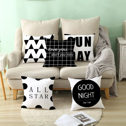 DecorBites™ Black Geometry Letters Print Cushion Cover for Home Decor & Office