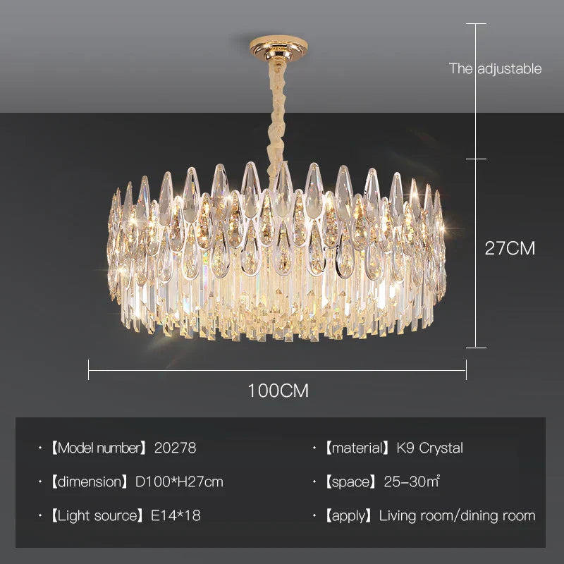 DecorBites™ Crystal LED Chandelier | Long Stairway Villa Light | Modern Luxury Post Lamp