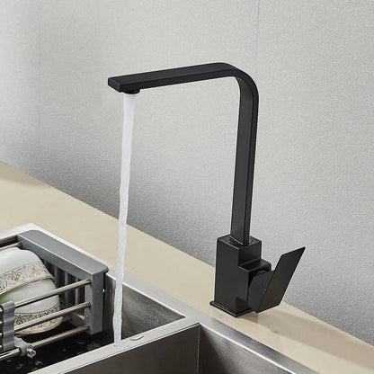 DecorBites™ Black Square Kitchen Faucet: Chorme/Gold Hot Cold Mixer Tap 360° Rotation
