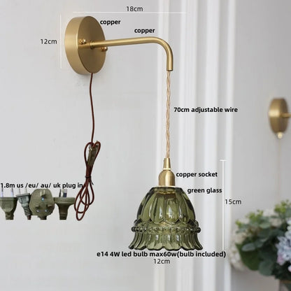 DecorBites™ Amber Glass LED Wall Light with Pull Chain Switch, Modern Nordic Flower Wall Sconce