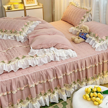 ™ Korean Princess Bedding Set: Flowers, Lace, Ruffles, Embroidery, Quilted, Duvet Cover, Bedspread
