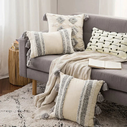 DecorBites™ Boho Morocco Tufted Tassel Cushion Cover for Modern Home Decor