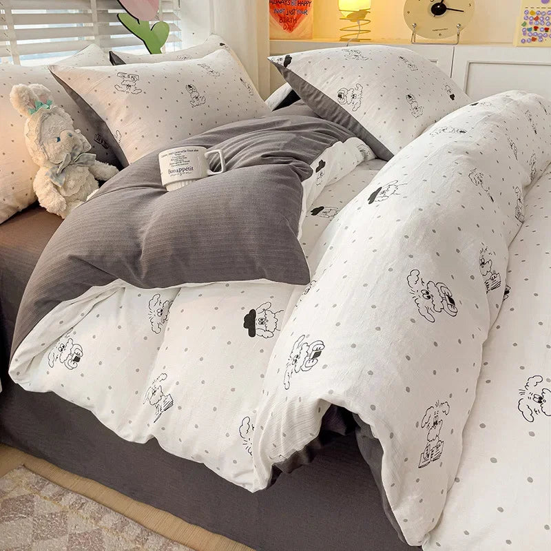 DecorBites™ Double-Layer Yarn Printed Cotton Quilt Cover Set - Queen/King/Double/Single Bed