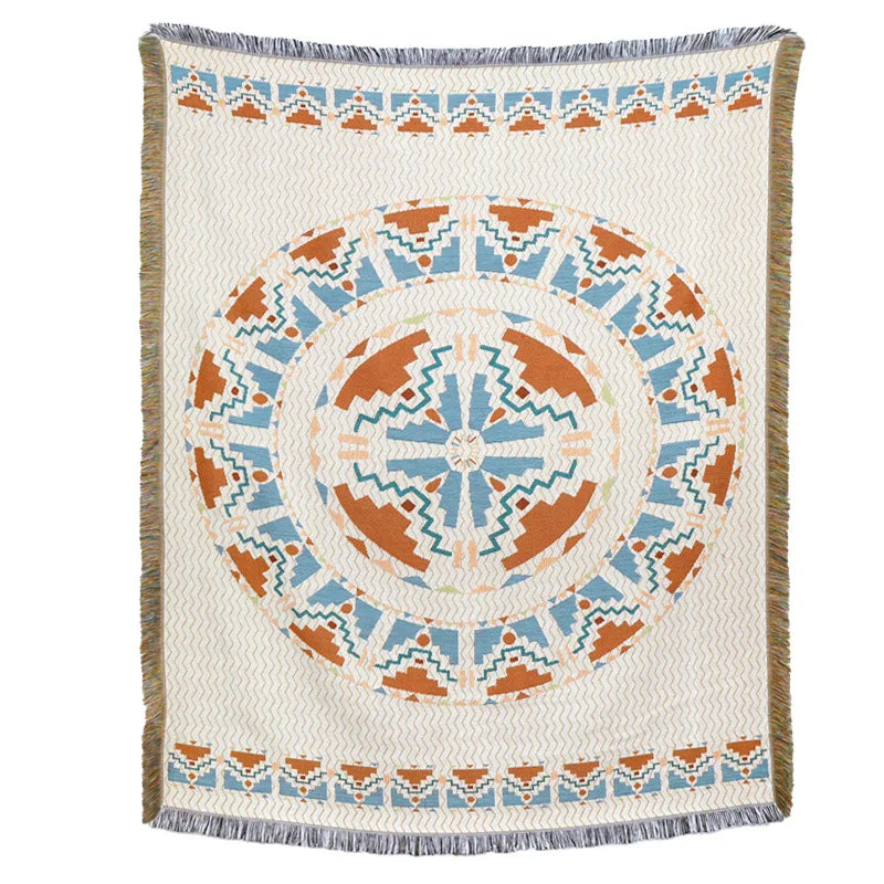 DecorBites™ Beach Blanket Sofa Cover - American Country Plaid Blanket - Cotton Tassel Throw Tapestry