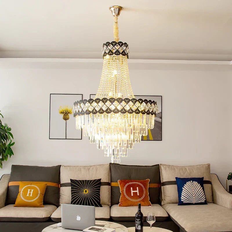 DecorBites™ Crystal Chandelier Spiral Staircase Hall Lamp Duplex Living Room Hardware Texture