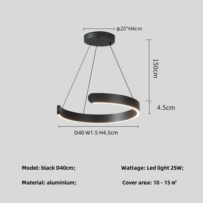 DecorBites™ Black LED Chandelier Pendant Light for Foyer Stairs Bar, Minimalist Indoor Hanging Lamp