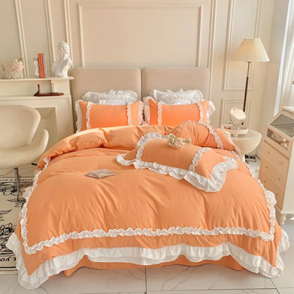 ™ Korean Princess Lolita Bed 4-Piece Set in Solid Washed Cotton