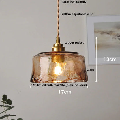 DecorBites™ Amber Glass Pendant Light with Adjustable Wire for Dining Room and Kitchen