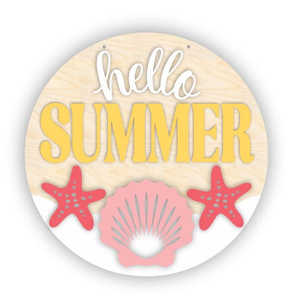 Unfinished Wood Seashell Hello Summer Door Sign Kit | Wood Craft Cutouts | 1/4" Thick |