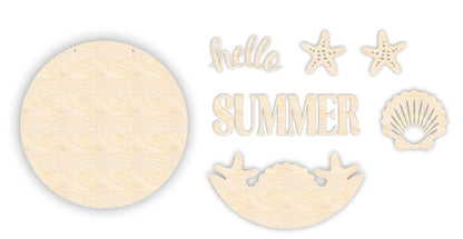 Unfinished Wood Seashell Hello Summer Door Sign Kit | Wood Craft Cutouts | 1/4" Thick |