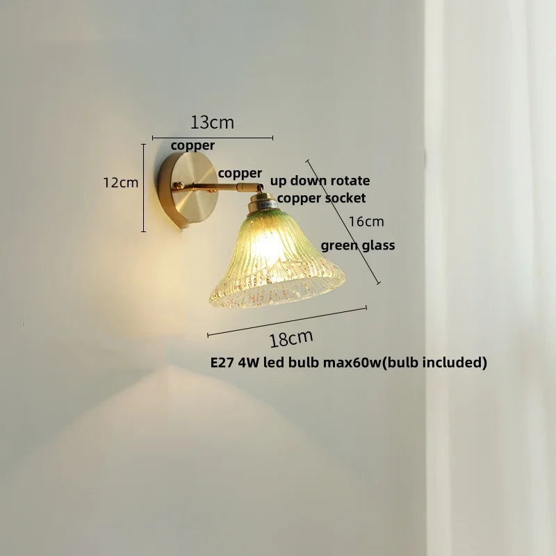 DecorBites™ Blue Glass Wall Sconce Pull Chain Switch Rotate Stair Light