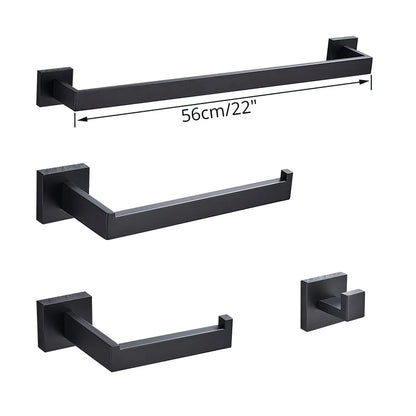 DecorBites™ Black Bathroom Accessories Set: Robe Hook, Towel Rail, Shelf, Paper Holder