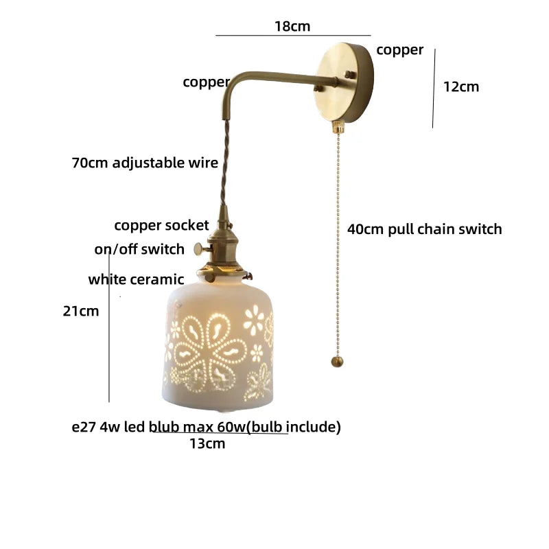 DecorBites™ Ceramic LED Wall Sconce Light Fixture with Pull Chain Switch