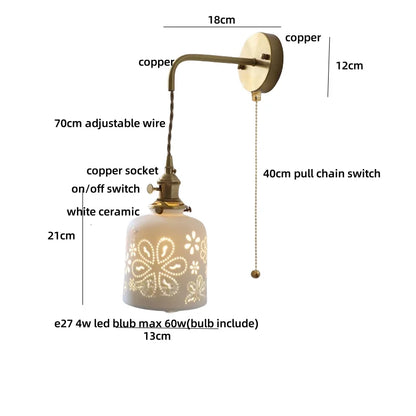 DecorBites™ Ceramic LED Wall Sconce Light Fixture with Pull Chain Switch
