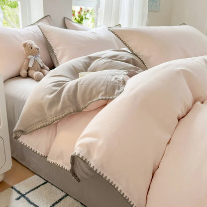 DecorBites™ Cotton Edge Embroidery Bedding Set for Autumn/Winter
