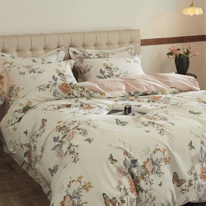 DecorBites™ Butterfly Blooming Flowers Print 100% Egyptian Cotton Bedding Set