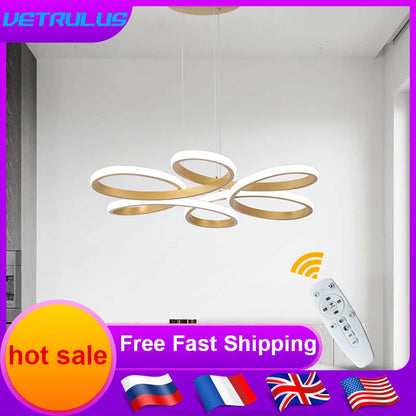 ™ Gold Flower Acrylic Pendant Chandelier - Modern LED Ceiling Light