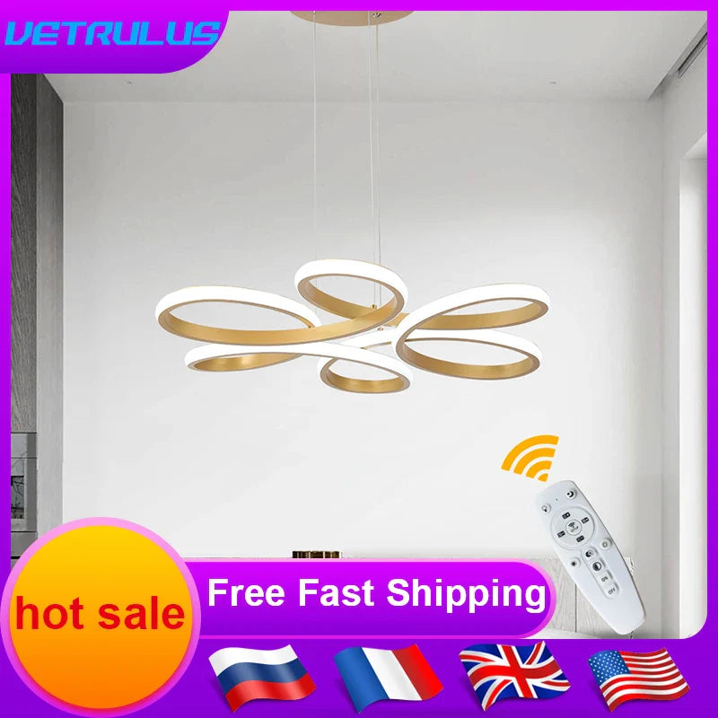 ™ Gold Flower Acrylic Pendant Chandelier - Modern LED Ceiling Light