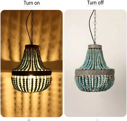 DecorBites™ Blue Wood Beads Ceiling Chandelier Pendant Lamps