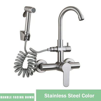 DecorBites™ Black SUS 304 Wall Mounted Gourmet Kitchen Faucet with Extendable Bidet