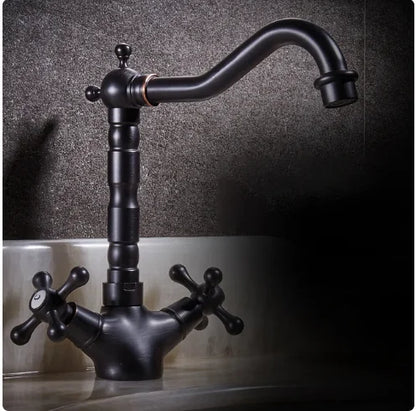 DecorBites™ Antique Bronze Brass Swivel Basin Faucet with 2 Lever Handles