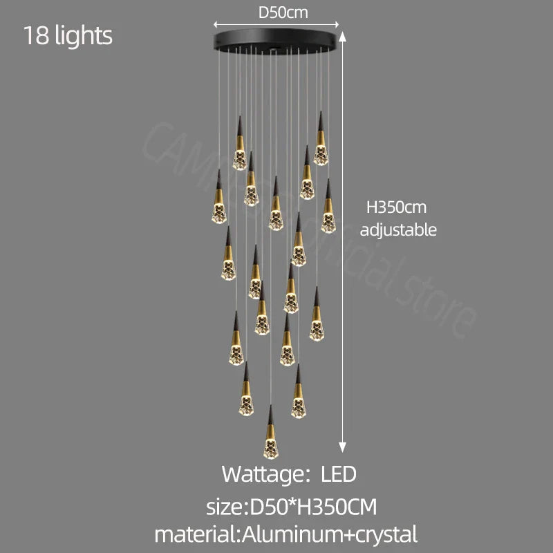 DecorBites™ Crystal Chandelier LED Staircase Lamp for Elegant Living Room, Kitchen, and Restaurant